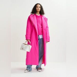 Essentiel Antwerp Double Breasted Long Women's Pink Puffer Coat